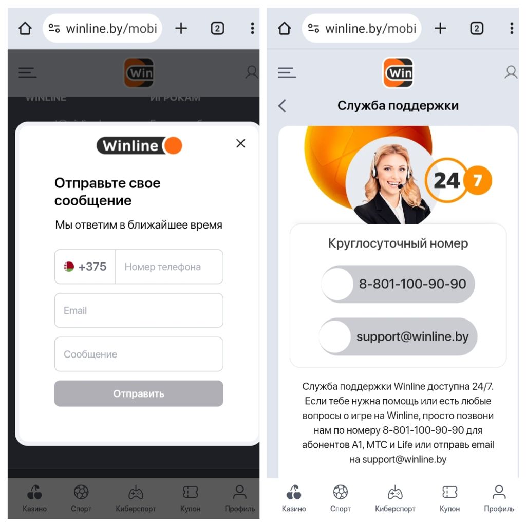 Способы связи с техподдержкой «Винлайн»