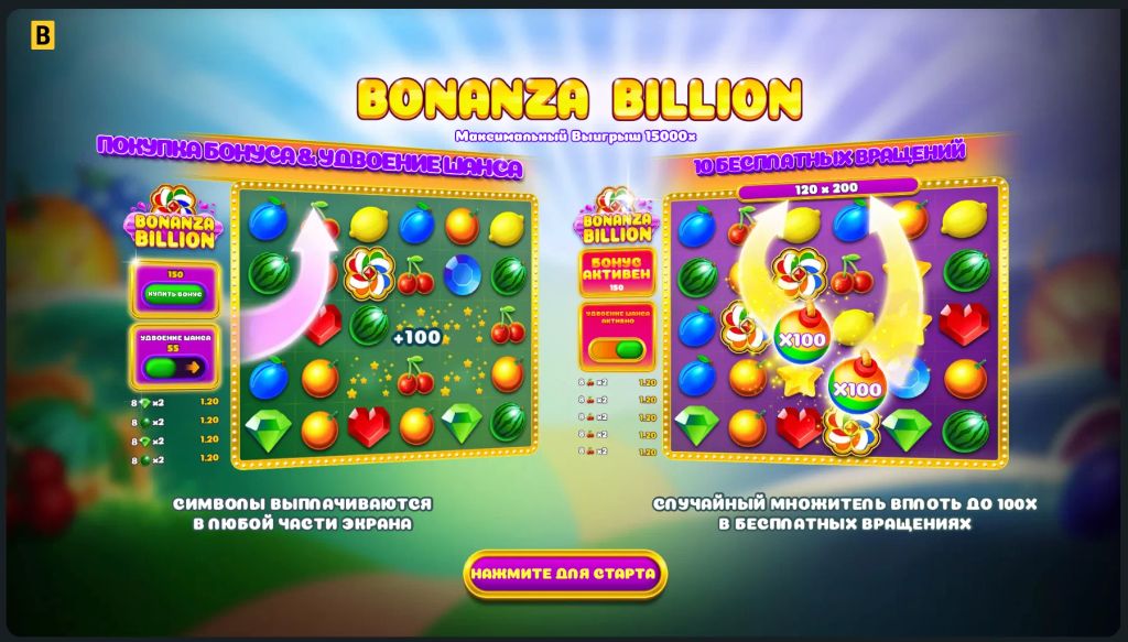Стартовый экран Bonanza Billion