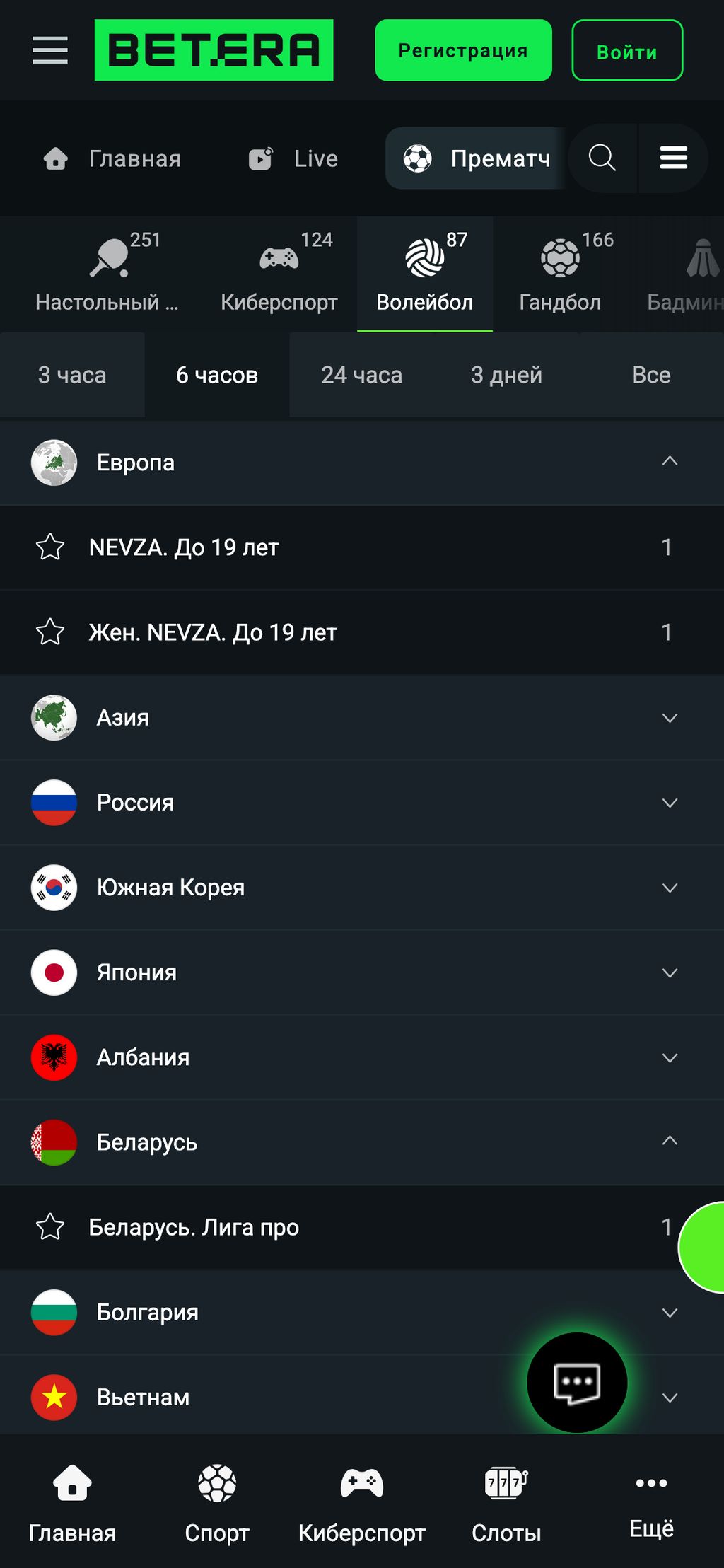 Ставки на волейбол в Бетера