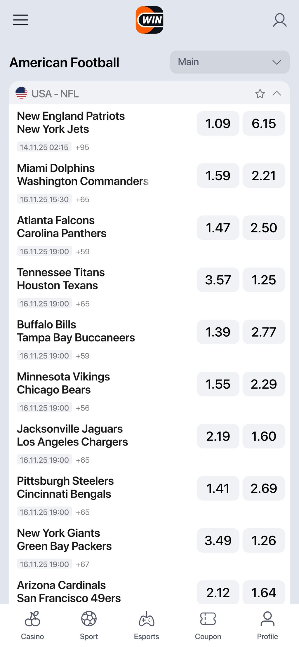 Ставки на американский футбол в Winline