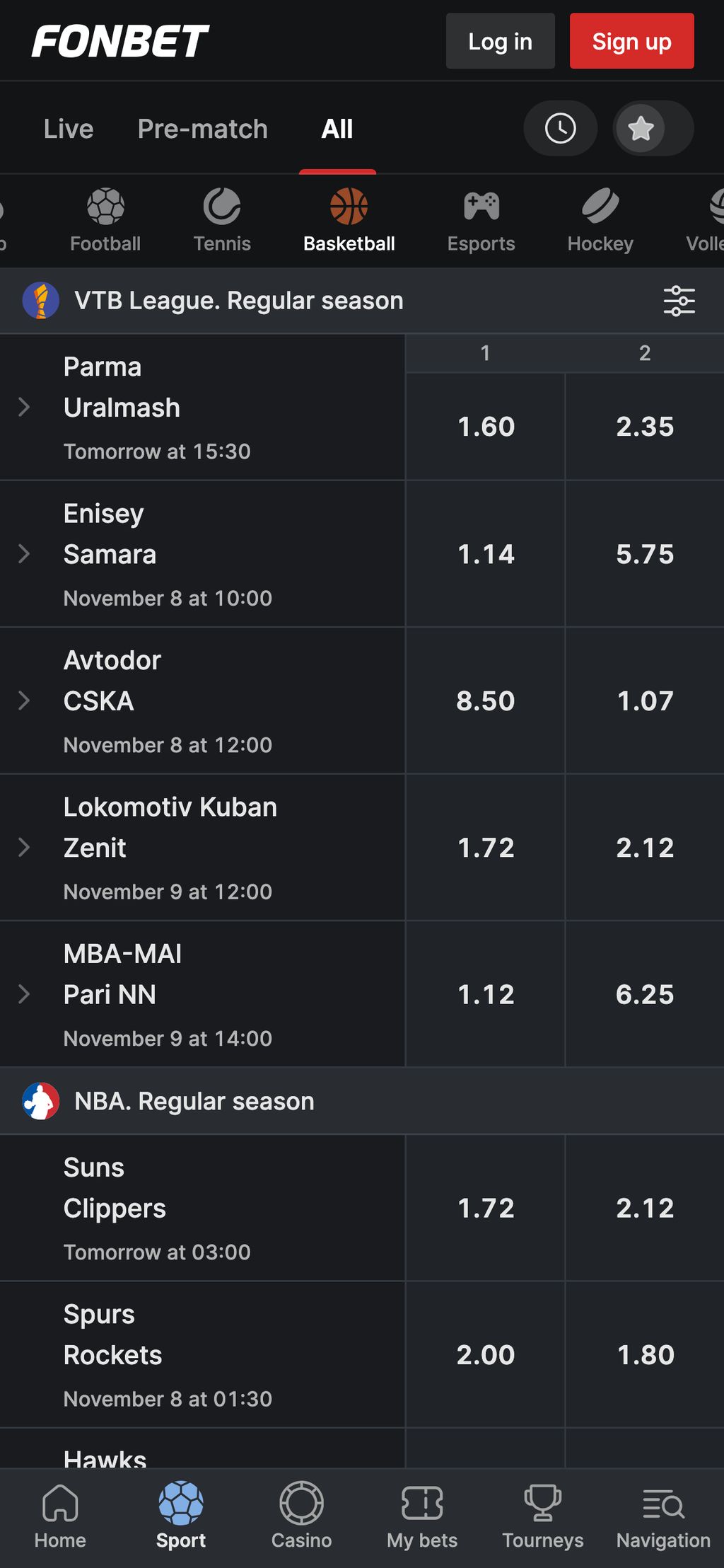 Ставки на баскетбол в БК Фонбет