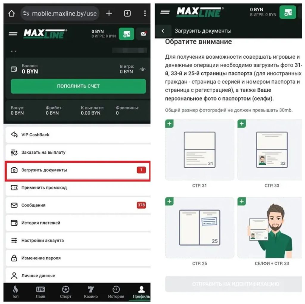 Процесс идентификации в БК Макслайн