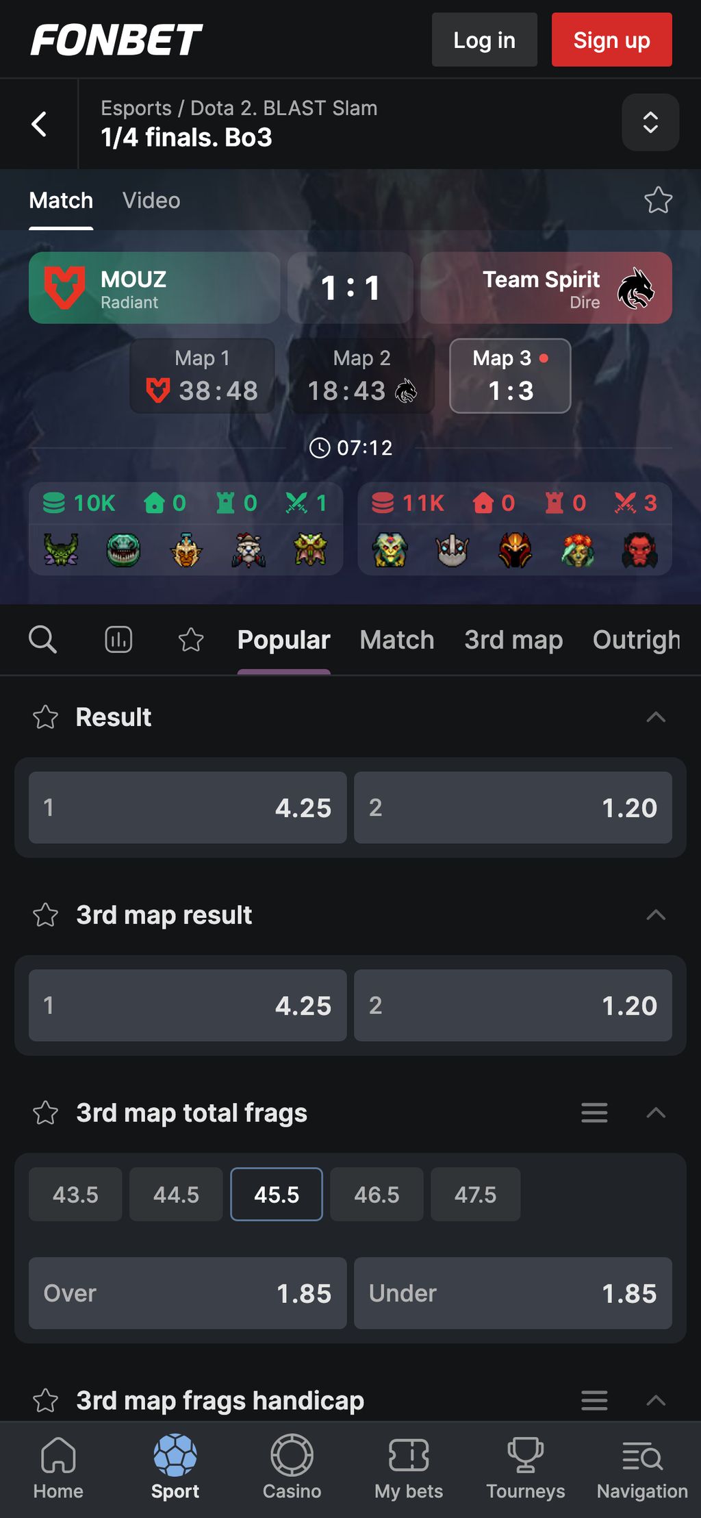 Лайв-ставки на матч по доте в Фонбет