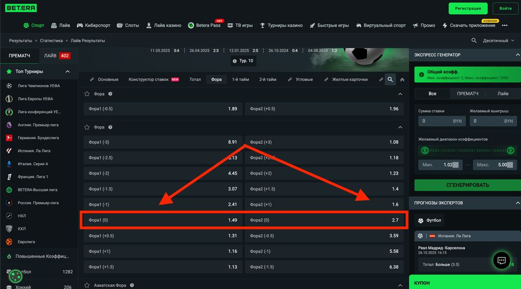 Нулевая фора в Бетера