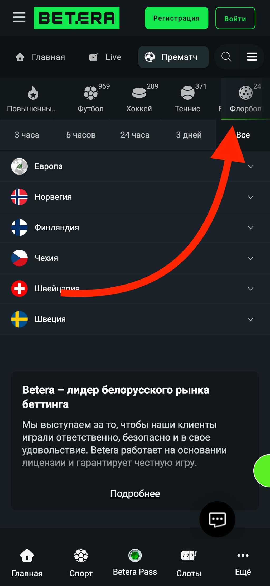 ставки на флорбол в Бетера